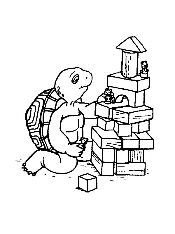 coloriage Franklin construit une tour