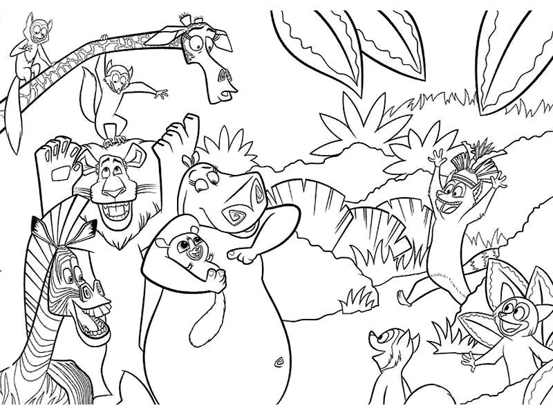 coloriage Madagascar fete au zoo