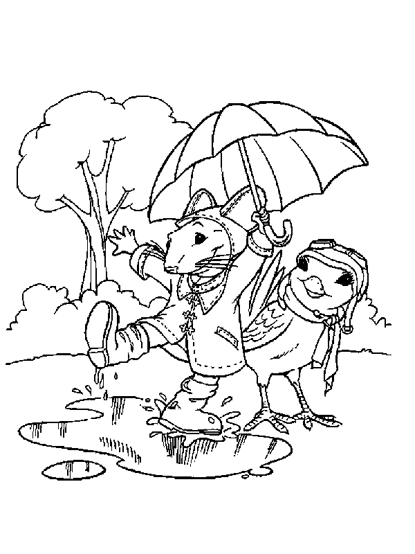 coloriage Stuart little sous la pluie