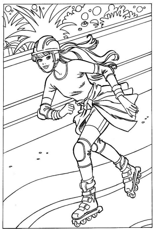 coloriage barbie fait du roller