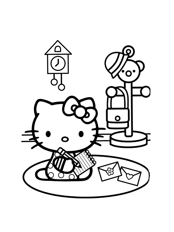 coloriage hello kitty ecrit une lettre