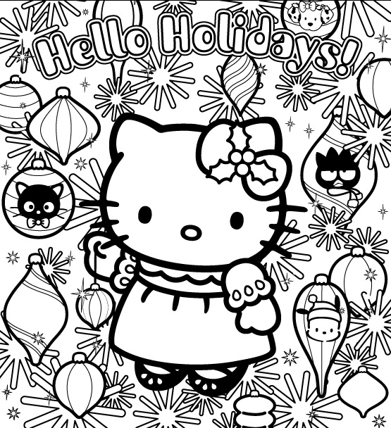 Coloriage a imprimer hello kitty et les decorations de noel gratuit et colorier