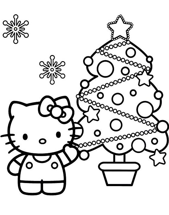 Coloriage A Imprimer Hello Kitty Et Son Sapin De Noel Gratuit Et Colorier