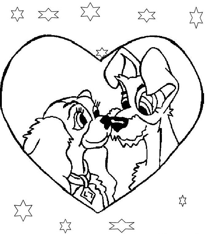 coloriage la belle et le clochard dans un coeur