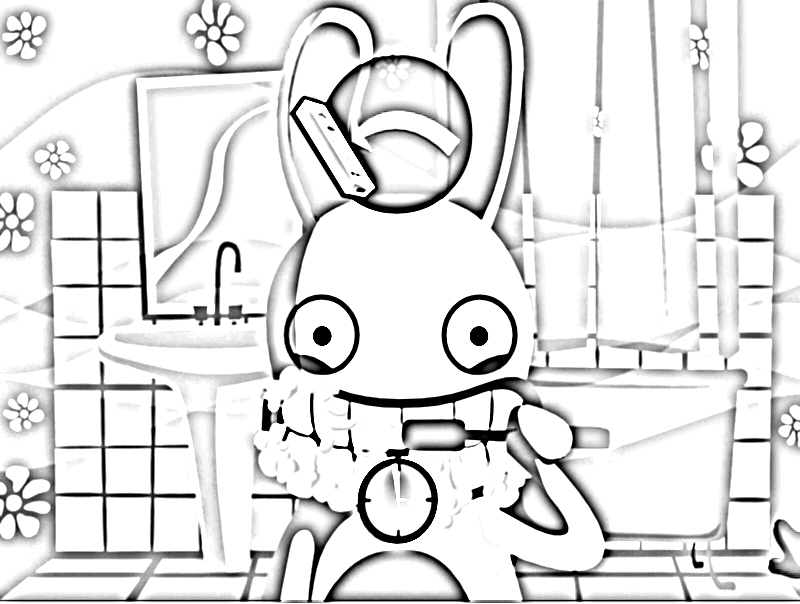 coloriage lapin cretin se brossant les dents