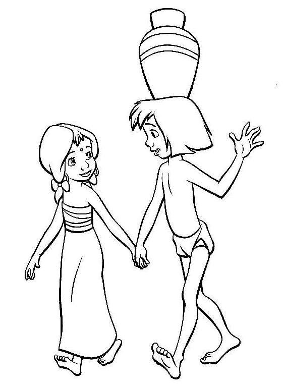 Coloriage a imprimer le livre de la jungle mowgli et coloriage le livre de la jungle mowgli et shanti se promenent