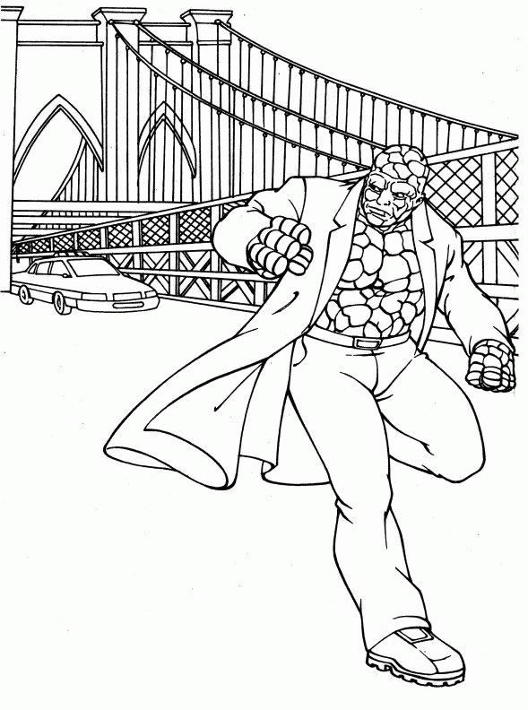 coloriage les quatre fantastiques la chose court sur le pont