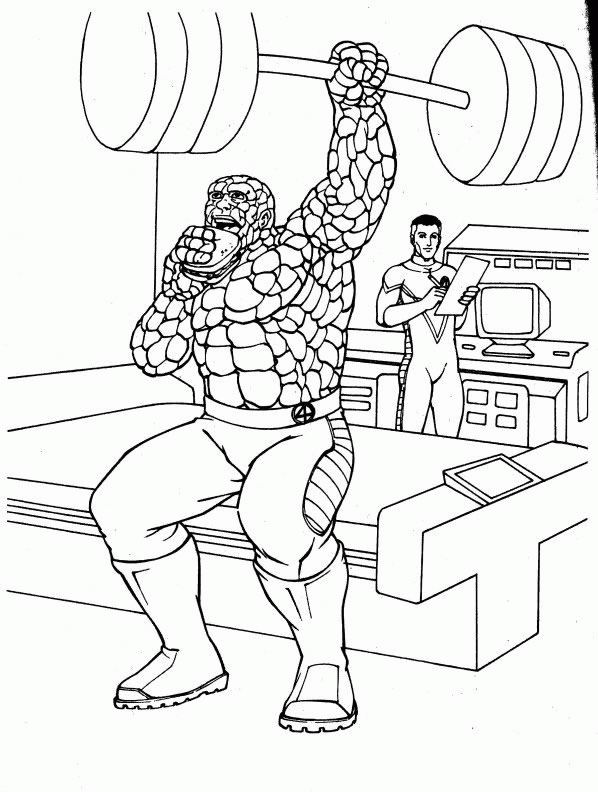 coloriage les quatre fantastiques la chose fait des tests