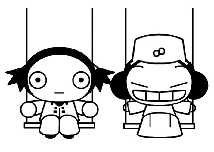 Coloriage A Imprimer Pucca Et Garu Jouent A La Balancoire Gratuit Et Colorier