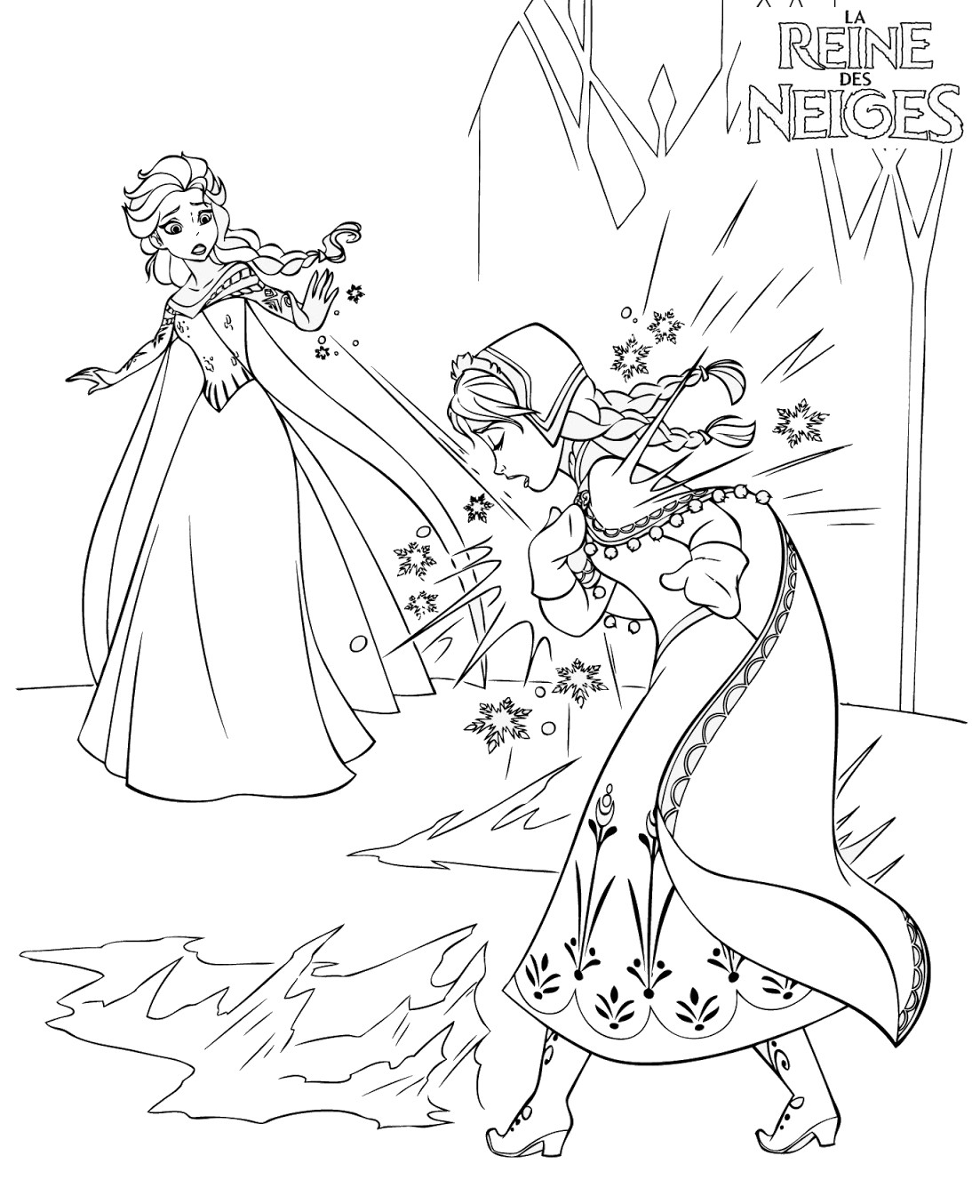 coloriage reine des neige Elsa blesse accidentellement Anna