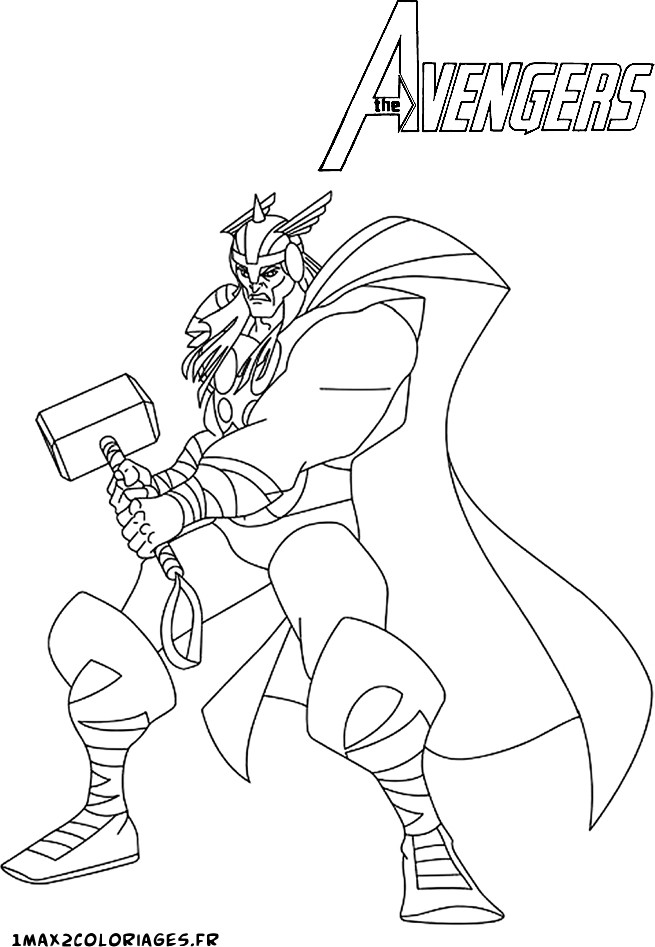 coloriage thor et son marteau avengers