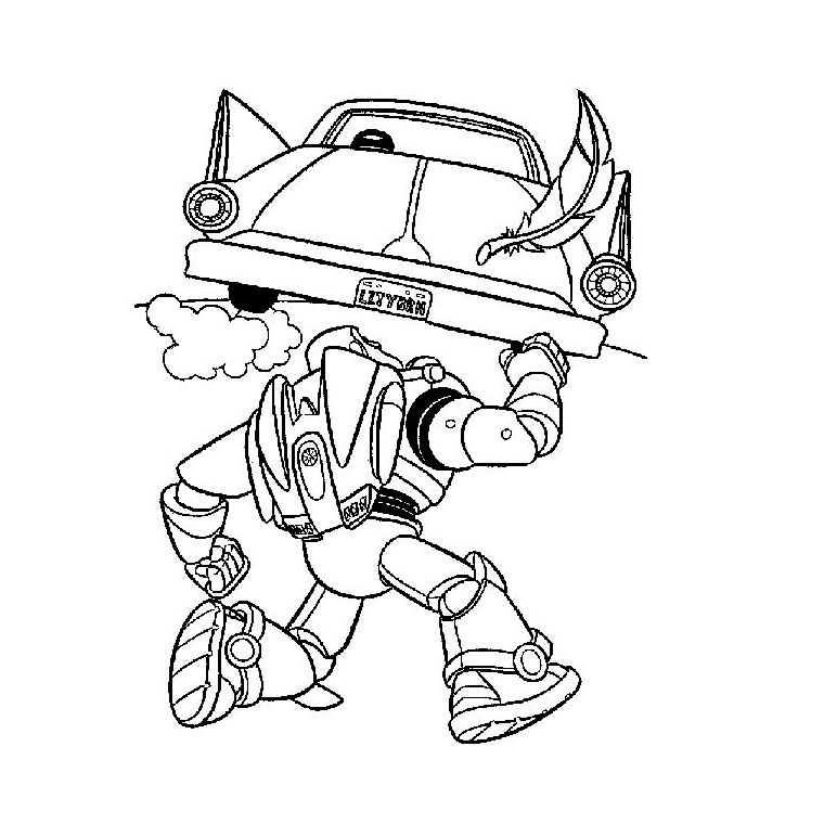coloriage toy story buzz court apres une voiture